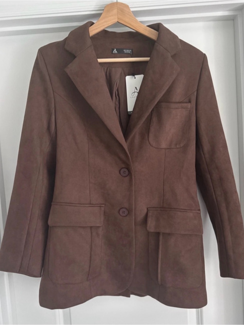 Women's Brown Suede Blazer Jacket - Tailored Two-Button